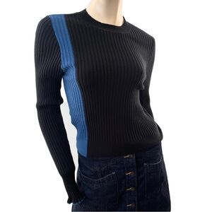 BCBGeneration- Black with Blue Stripe Ribbed Sweater- L